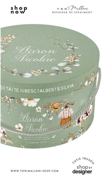 Cutie trusou botez baiat verde salvie cu iepuri si motive retro Rabbit Sage Green 1